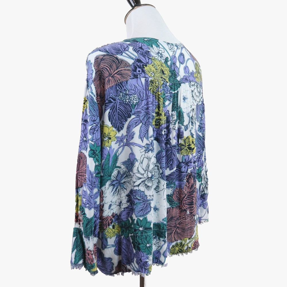 Anthropologie Maeve Size M Popover Blouse 3/4 Sleeve Fray Edge Floral - Picture 3 of 10